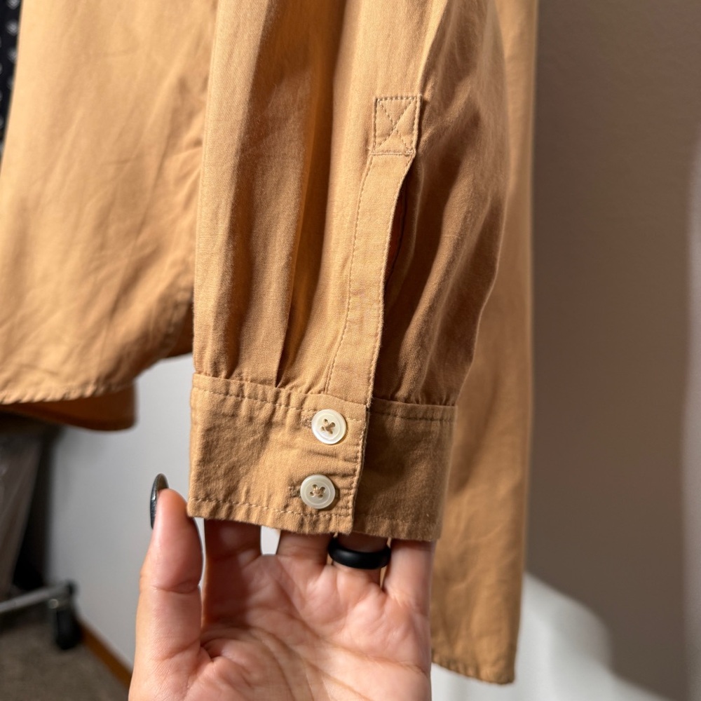Anthropologie Side Button Tunic Blouse Camel Hidden Placket Cotton Size S - Picture 3 of 10